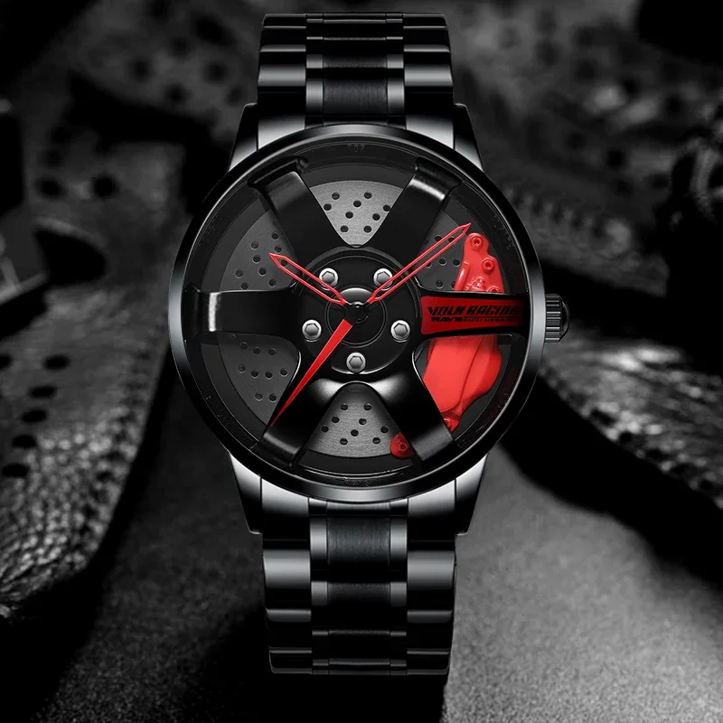 3D Spinning Model Unique Rim Watch Hub Custom Design Sports Car Waterproof Creative Mens Wheel Wristwatch Clock | Наручные часы