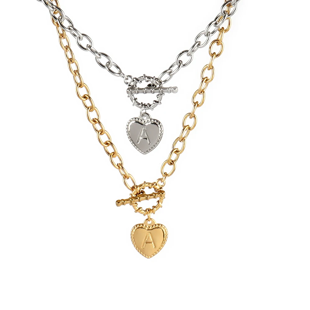 

Ожерелья из нержавеющей стали для женщин ожерелье толстая цепочка ожерелье с буквами Алфавит сердце оригинальное ожерелье