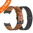 Ремешок для часов Samsung Galaxy Watch 4 4440 мм, браслет из металла и кожи, с изогнутым концом, 42 мм 46 мм, без зазора