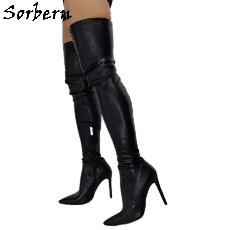 

Sorbern Strechy Mid Thigh High Boot Women High Heel Pointed Toe Stilettos Slim Fit Long Boot Ladies Custom Leg Size