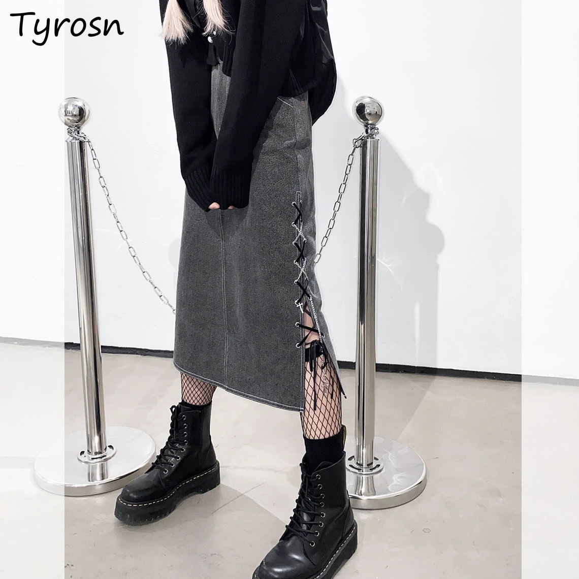 

Женские джинсовые юбки, однотонные, до середины икры, с Боковым Разрезом, модные, хипстерские, винтажные, повседневные, универсальные