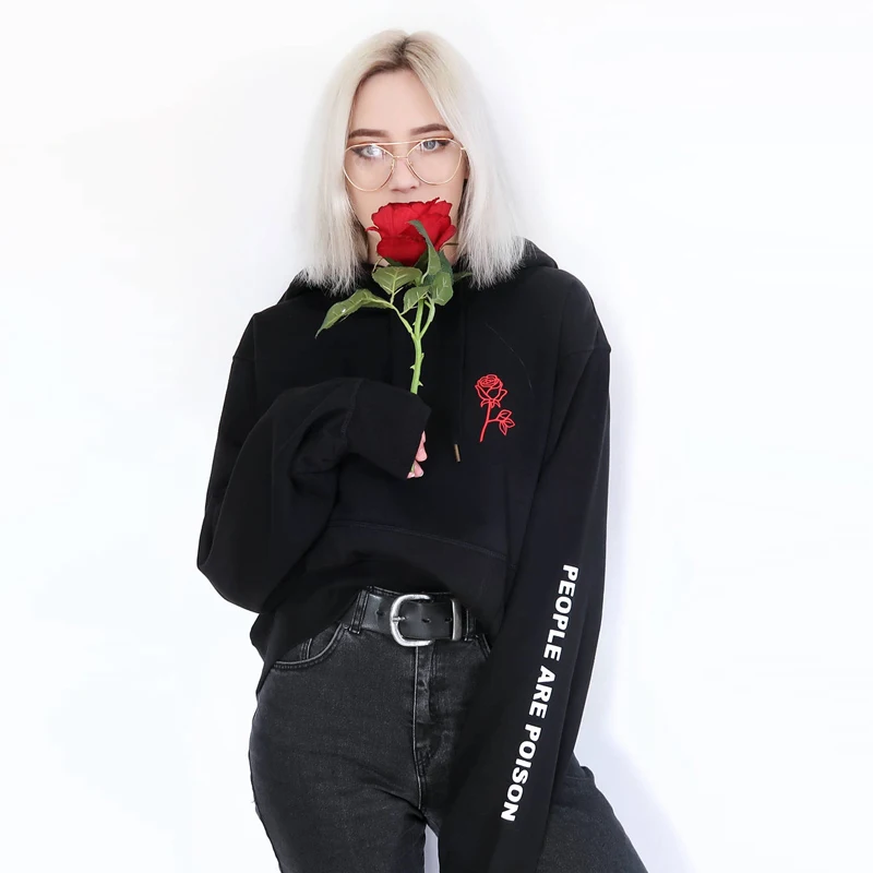 

People Are Poison Rose Hoodie Sweatshirt Rose Print Women Hoodies Streetwear Fashion Korean Hoodie Men Hip Hop Loose Sweatshirts