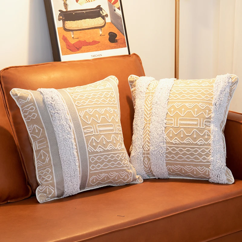 

Luxury Cushion Cover Beige Pillow Cover 45x45cm Handmade Tuft Embriodery Morroccan Style Home Decoration Living Room Sofa Couch