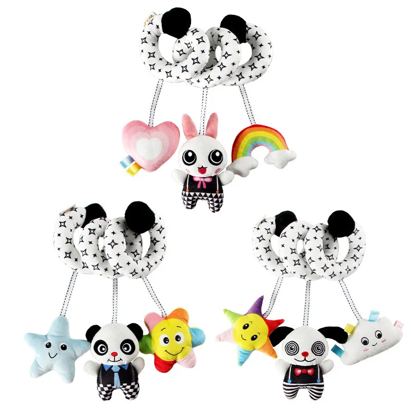 

Infant Baby Rabbit Crib Bed Around Rattle Bell Cartoon Black White Animal Stroller Hanging Stuffed Wrap Spiral Safety Child Toys