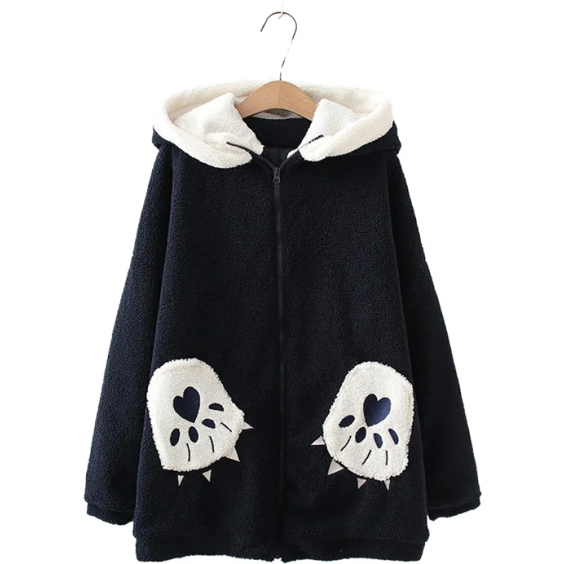 New Fleece Thick Winter Women Japan Style Trend Loose Cute Padded Hooded Jackets Plus Velvet Thick Cotton Outerwear Coats2011046