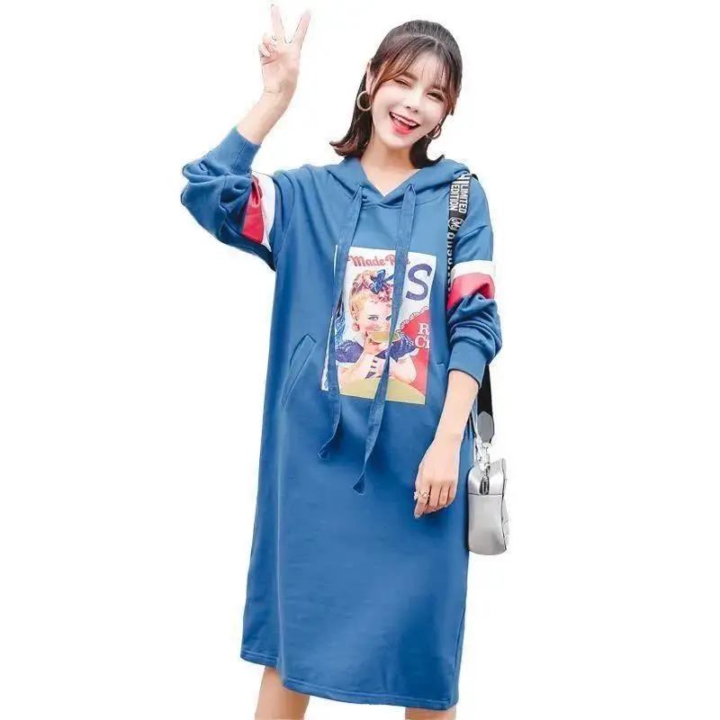 

Женское платье-свитер средней длины, Новинка весна-осень 2022, модное повседневное свободное женское платье с капюшоном и длинными рукавами