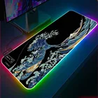 Японии наиболее популярных с острой большой волной, коврик для мыши с изображением XXL Rgb портативных ПК Подсветка светодиодный игровые аксессуары USB коврик с клавиатурой геймер коврик Настольный коврик