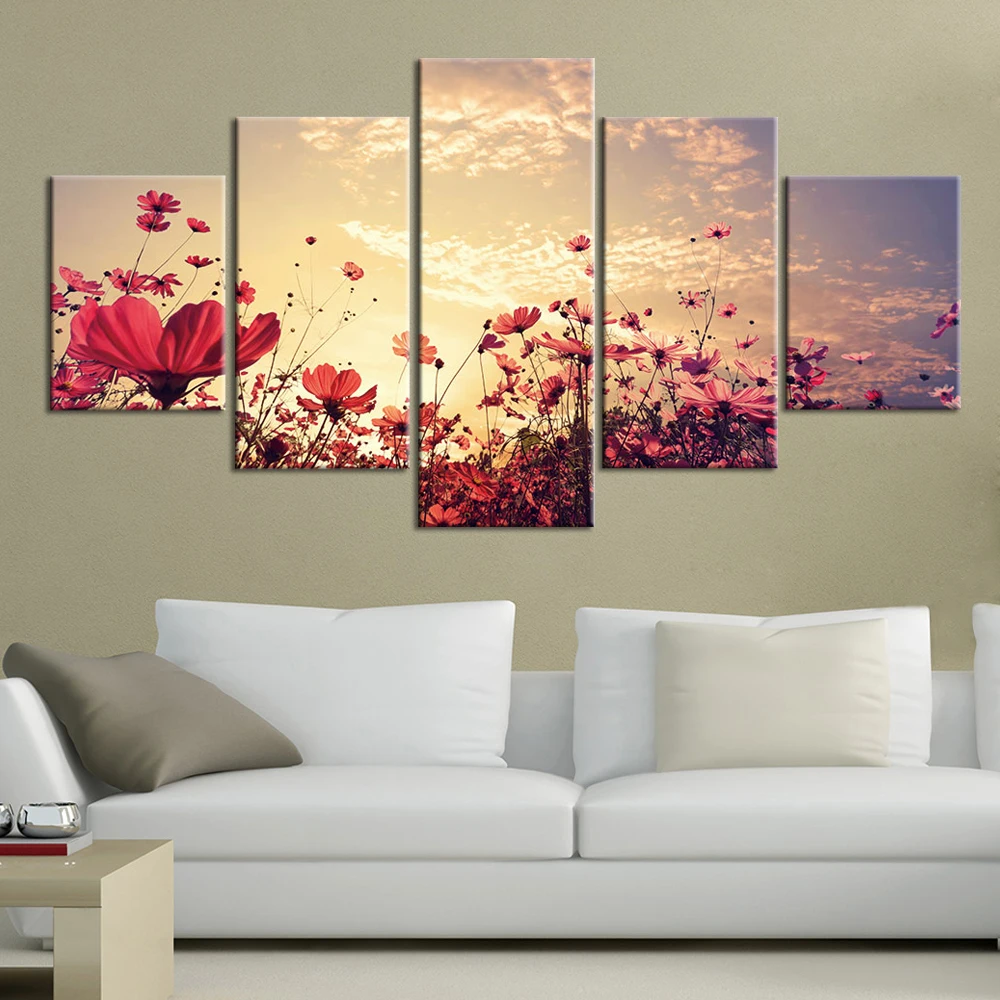 5 панели для плакатов и печать на холсте декоративная живопись закат красный