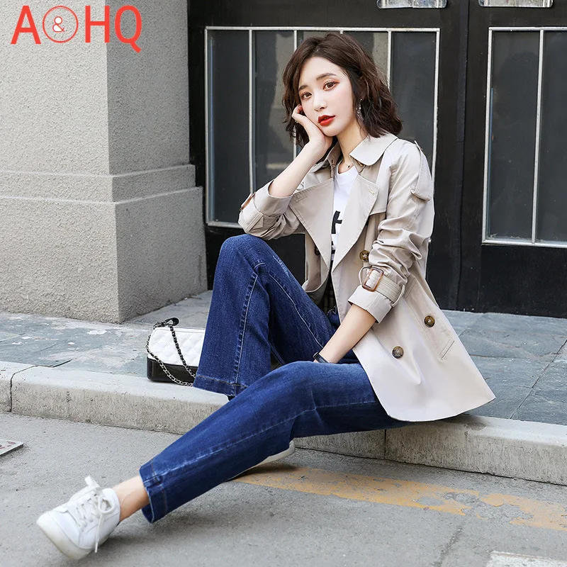 

Тренч Женская короткая заметка двубортный 2021 весна/Осенняя Женская обувь в стиле ретро; Женские уличные тонкая ветровка