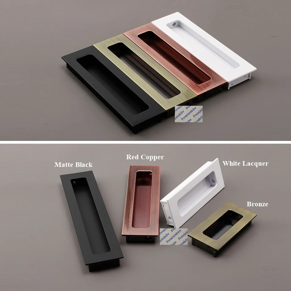 2Pcs Rectangle Aluminum Cabinet Cupboard Flush Recessed Finger Pull White Paint Matte Black Bronze Red Copper