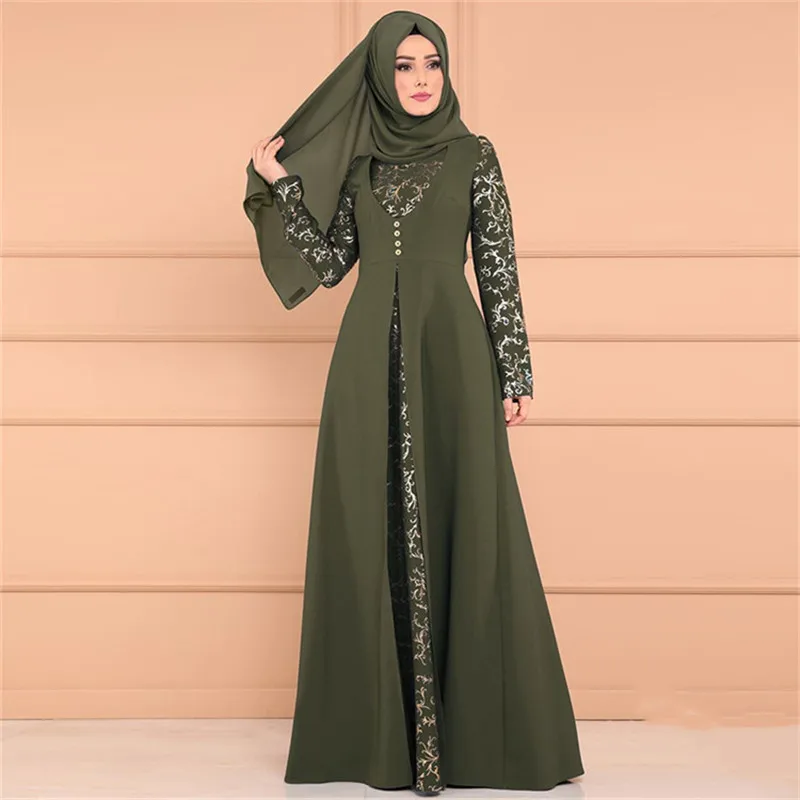 Женское кружевное платье макси в Дубае Abaya вечернее платье-Кафтан для