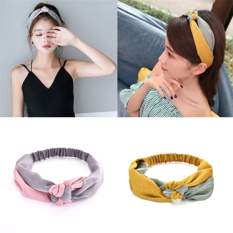 

2021 New Fashion Women Elegant Soft Headband Vintage Cross Knot Elastic Hair Bands Solid Girls Hairband Hair Accessories