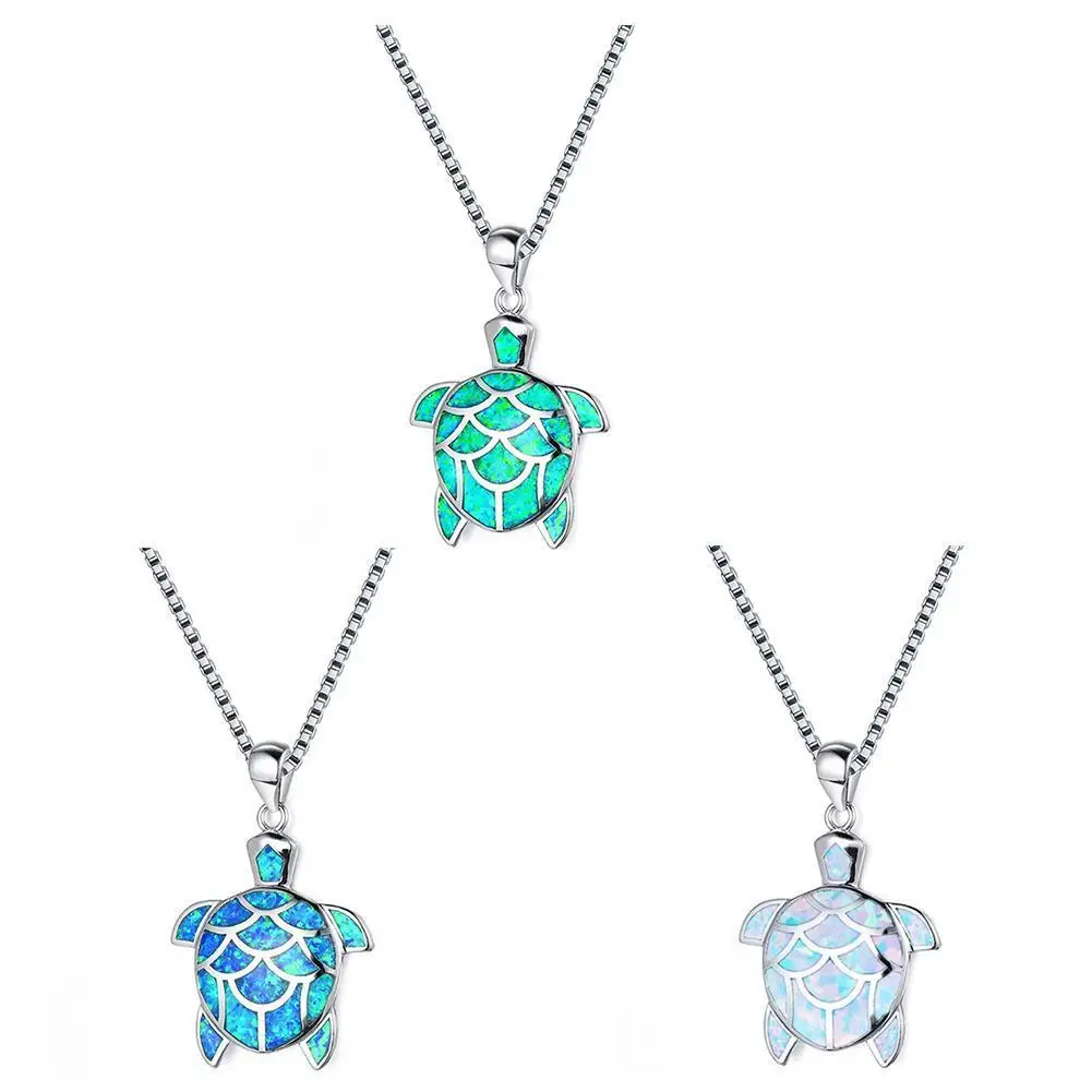 Милые черепахи Животные форма Белый огненный опал посеребренные вечерние