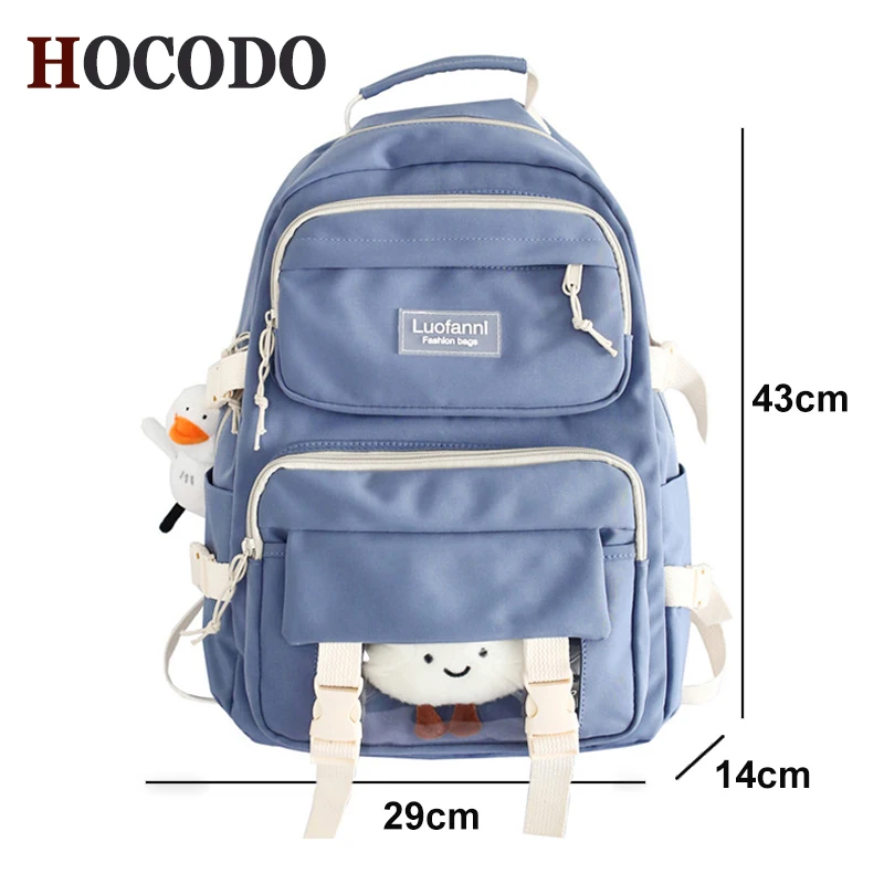 

HOCODO Fashion Women Anti-Theft Backpack Female Solid Color Large Backbag Multi-Pocket School Bag Kawaii Girl Travel Backpack