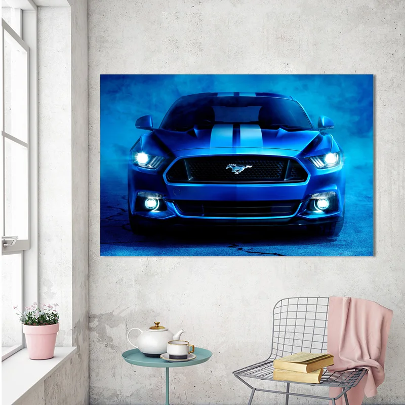 Ford Mustang суперкар синий произведение искусства фотографии холст Картины
