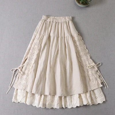 Милая Кружевная льняная юбка в японском стиле Mori girl, многослойная юбка принцессы в стиле Феи Лолиты