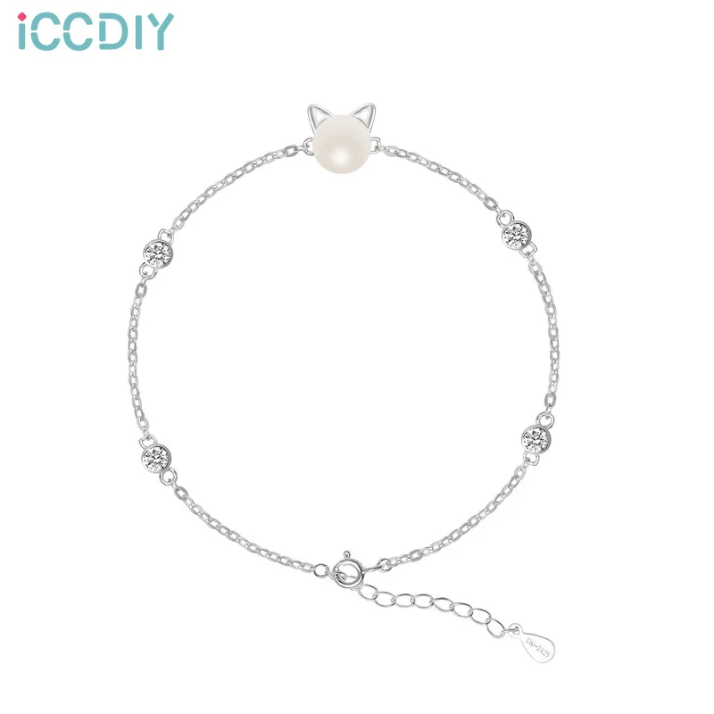 

ICCDIY Pearl cat ears Wrist strap, sweet and lovely, Zircon inlaid cat bracelet, simple fashion accessories, best friend gift
