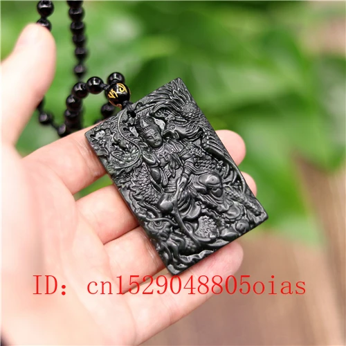Ожерелье с подвеской из натурального черного и зеленого нефрита очаровательное