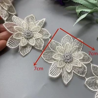 1 yard ivory embroidered african lace trim ribbon polyester 3d flowers fabric handmade sewing craft for costume hat decoration