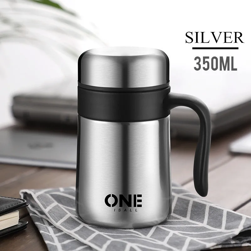 NEW SILVER Деловая вакуумная колба с ручкой, 304 нержавеющая сталь, изолированная чашка, кофе, чай, термос, кружка, термосы для офиса, чашка для автомобиля, тур, посуда для напитков - Цвет: NEW SILVER