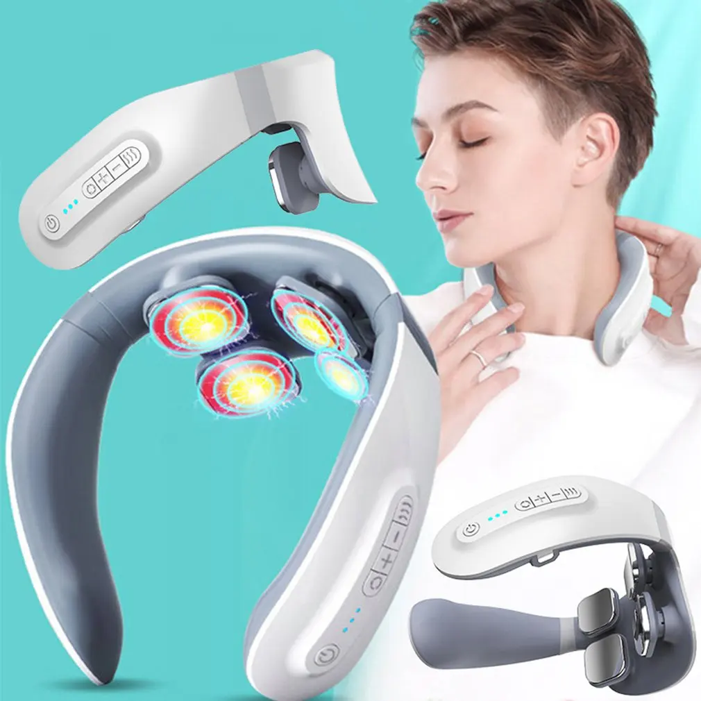 

3D Smart Electric Neck Shoulder Massager Four Heads Pulse Cervical Vertebra Physiotherapy Massager Far Infrared Heating