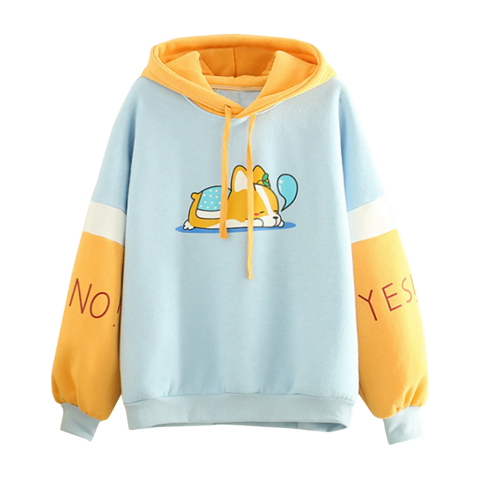 

Women Kawaii Hoodies Sweatshirt Harajuku Top Cartoon Dog Print Long Sleeve Cute Patchwork Hooded Jumper Pullovers Moletom