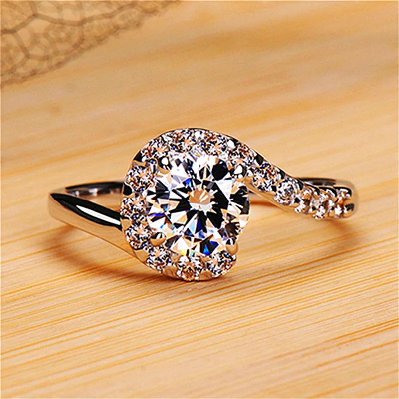 

Luxury Female White Crystal Stone Ring Promsie Silver Color Thin Engagement Ring Vintage Bridal Round Wedding Rings For Women