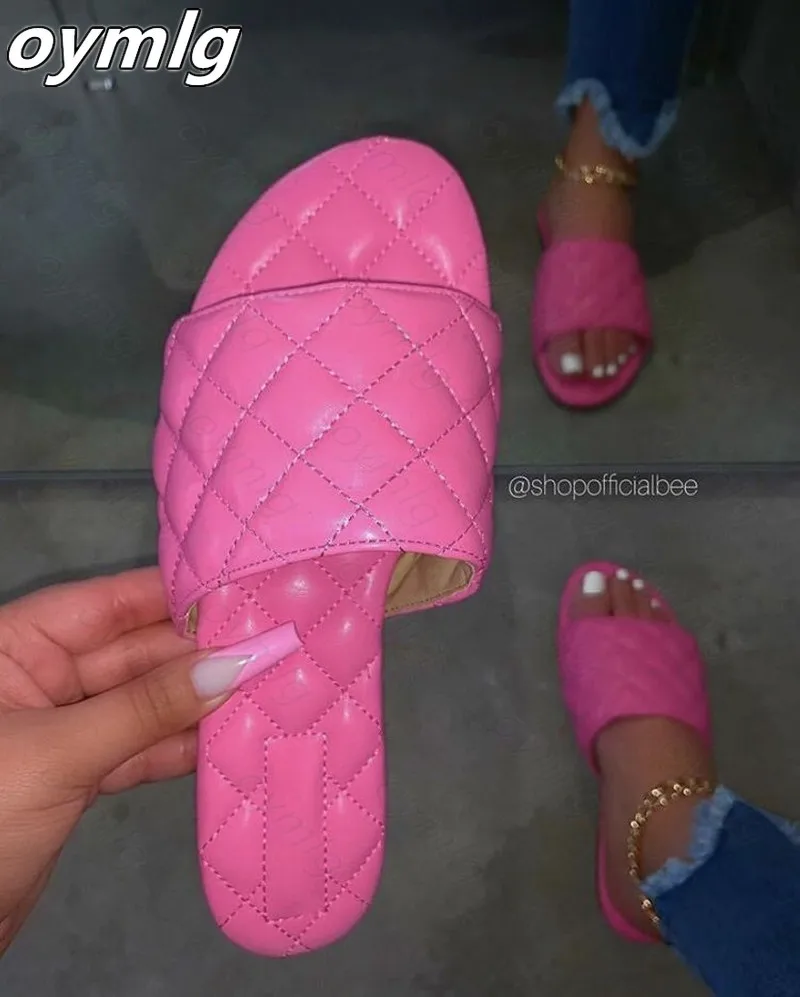 

2020 New Brand Slippers Lattice Leather Women Sandal Open Toe Flat Casual Slides Summer Outdoor Beach Female Flip Flops