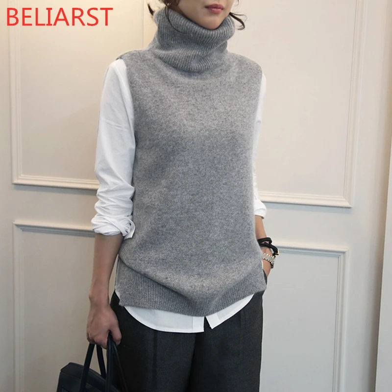 Женский вязаный жилет BELIARST свободный удобный кашемировый свитер с высоким