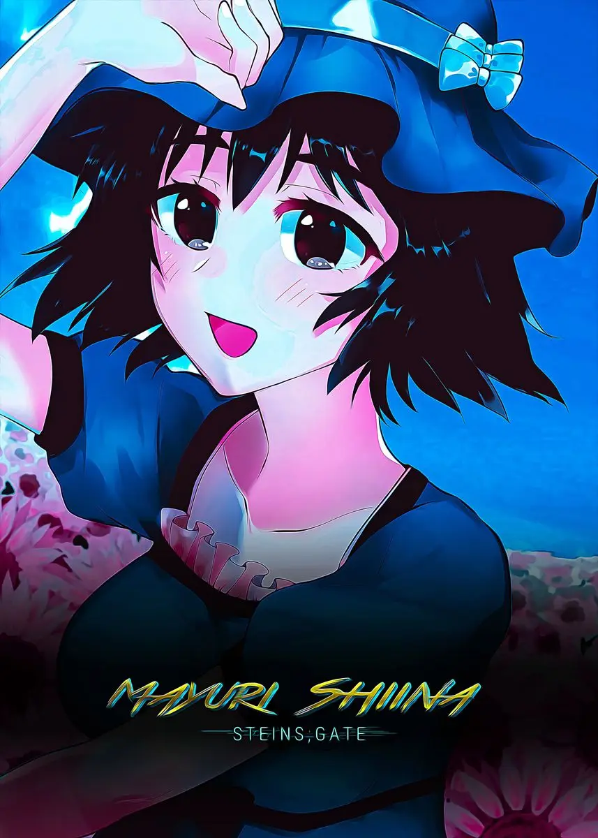 Плакат в стиле вейпорвейв аниме Steins Gate 80-х Kurisu Makise/Mayuri картина настенное