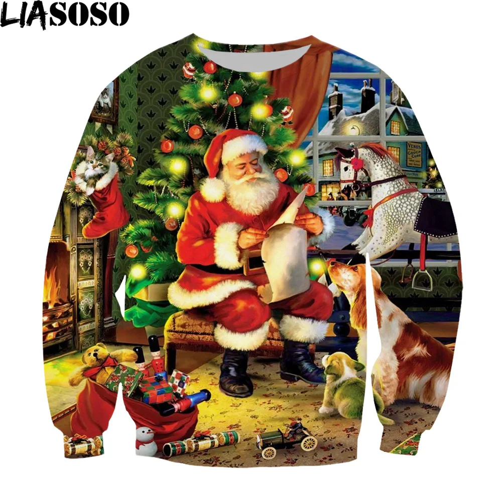 

LIASOSO Christmas New Luxury Men Sweatshirt Ho Ho Ho Dabbing Santa Claus 3D Printed Long Sleeve Outerwear Unisex Streetwear Tops