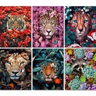 Алмазный Набор для вышивки с цветочным принтом и изображением тигра, рисунок с животными, рисунки для вышивки бисером алмазная живопись растения с яркими стразами художественные подарки для детей