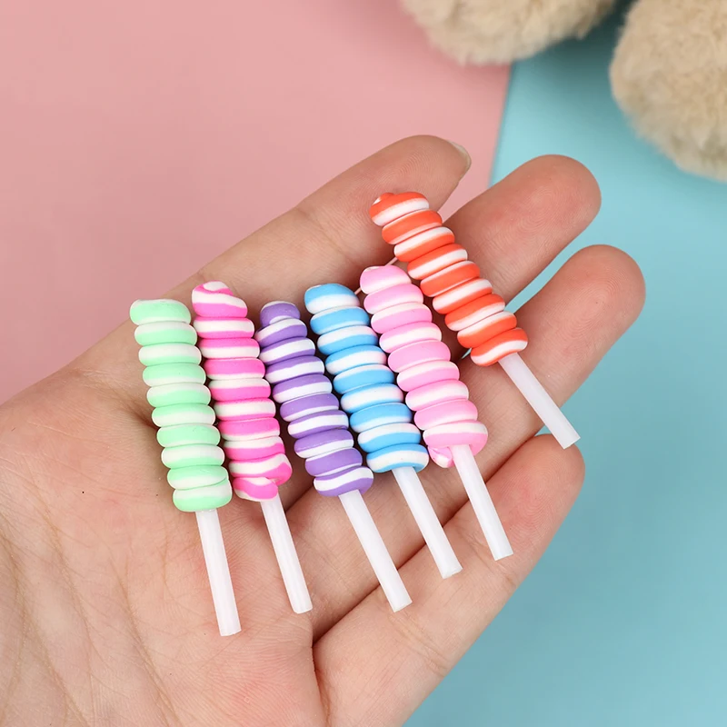 

Colorful 10 pcs Dollhouse Miniature Food Dessert Sugar Lollipops With Case Holder Candy Simulation Kitchen Toys