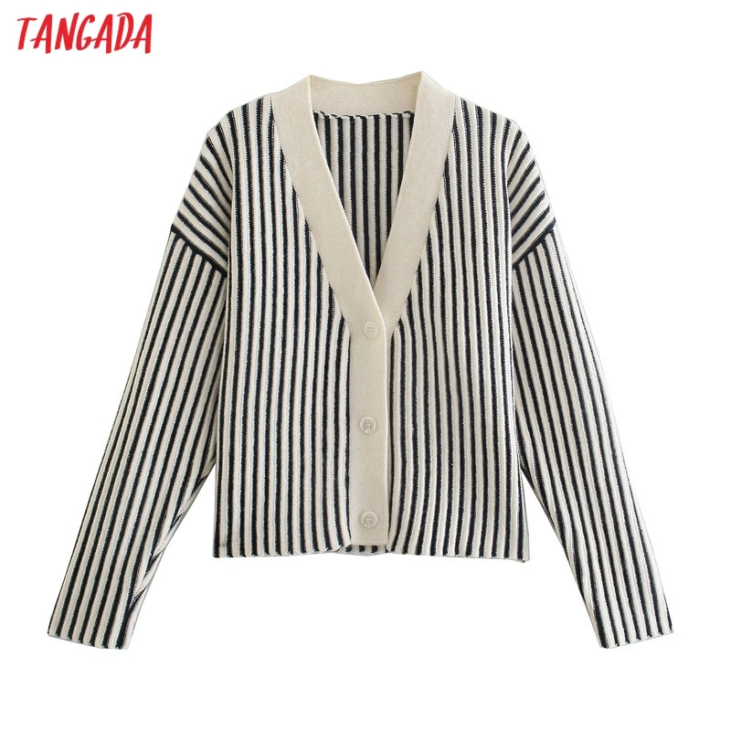 

Женский полосатый кардиган оверсайз Tangada, элегантный винтажный джемпер, укороченный вязаный кардиган, 3N33, 2021