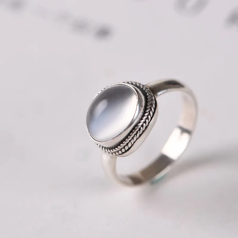 

FNJ Oval Natural Moonstone Ring 925 Silver New Original S925 Sterling Silver Rings for Women Jewelry USA size 6-8