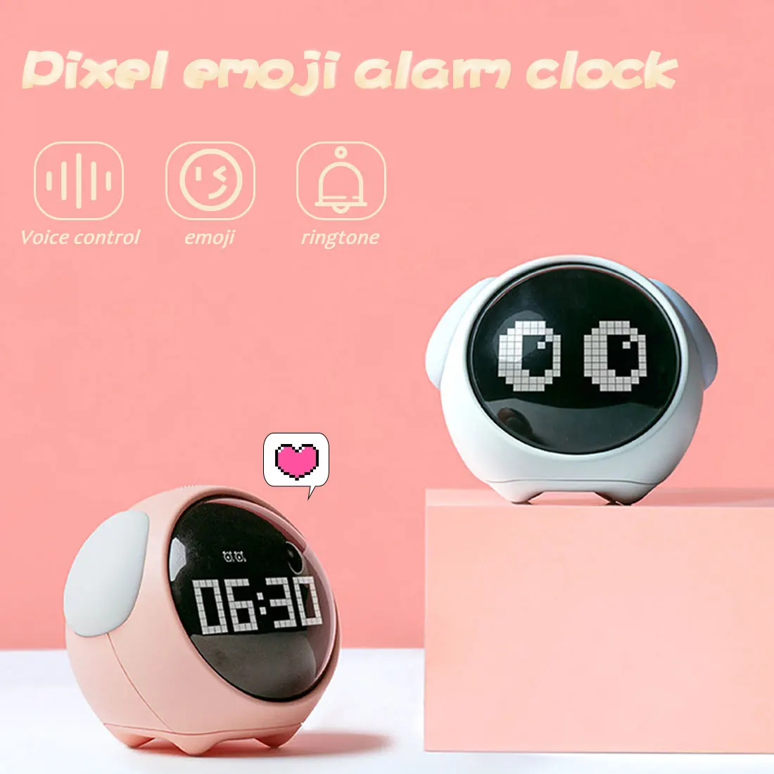 

2021 New Alarm Clock Bedside Night Light Voice Control Multifunctional Cute Expression Snooze Chargeable Child Alarm Clock
