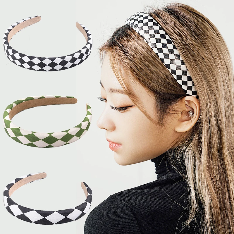 

Winter Checkerboard Hair Band Women Retro Sponge Wide Bezel Elastic Multi-color Headband Vintage Plaid Hair Hoop Hair Ornaments