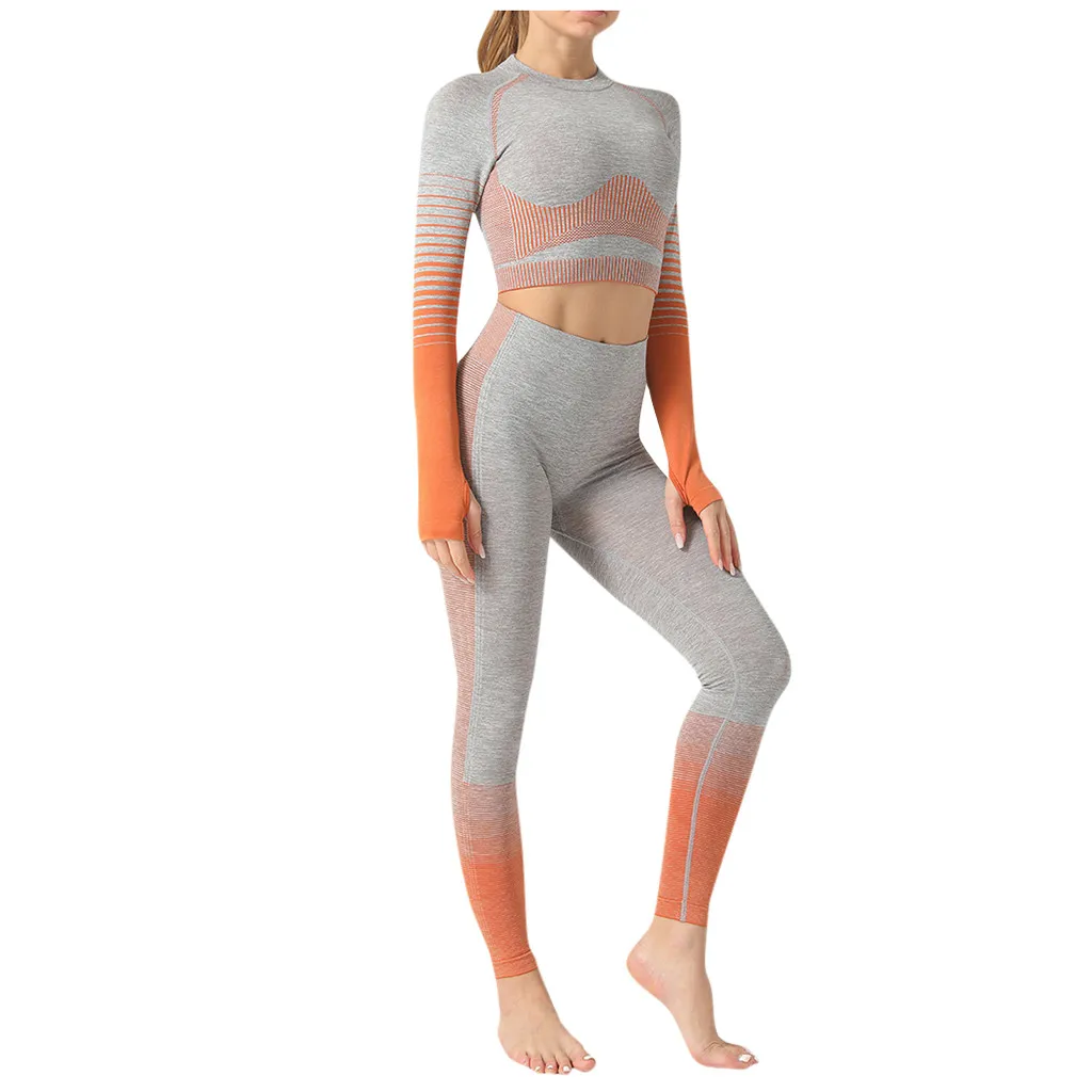 Комплект из 2 предметов для йоги женский укороченный топ с длинными рукавами и