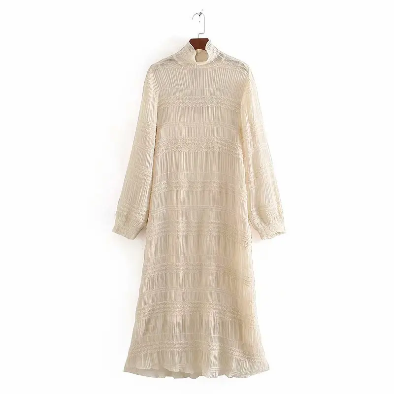 Женское милое Черное и бежевое миди платье с длинным рукавом эластичный комплект