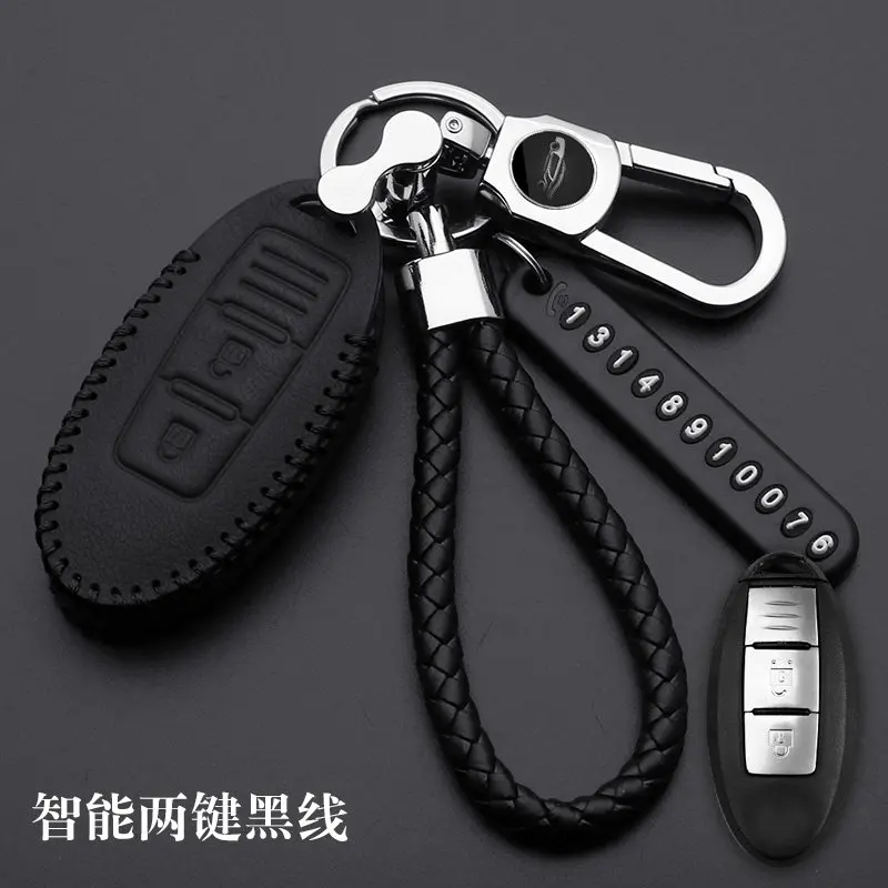 Leather Car Key Case Cover For Nissan Tidda Livida X-Trail T31 T32 Qashqai March Juke Pathfinder Note GTR Keychain Ring Holder - Название цвета: B