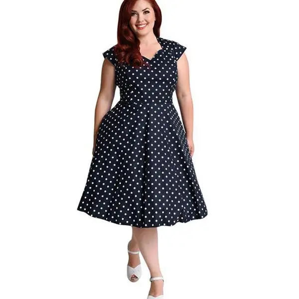 7XL размера плюс винтажное 50s 60s Платье туника с принтом в горошек платье для женщин