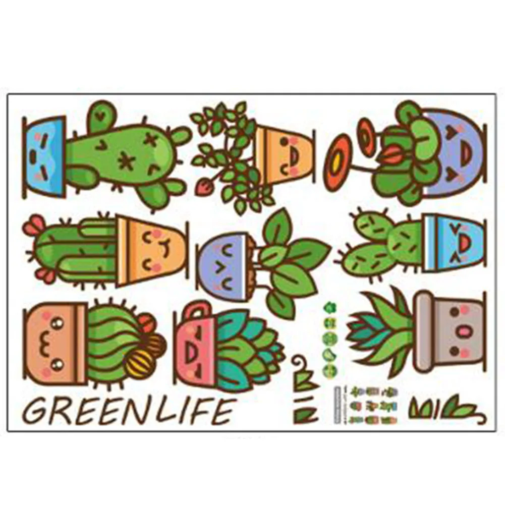 2018 настенные наклейки в виде кактуса цветов и горшков детские обои с милыми