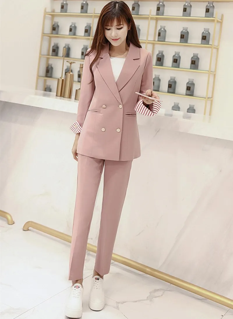 Синие розовые брючные костюмы рабочие комплекты из двух предметов повседневный