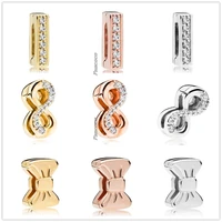 authentic 925 sterling silver rose gold reflexions timeless sparkle clip charm fit pandora women bracelet necklace jewelry