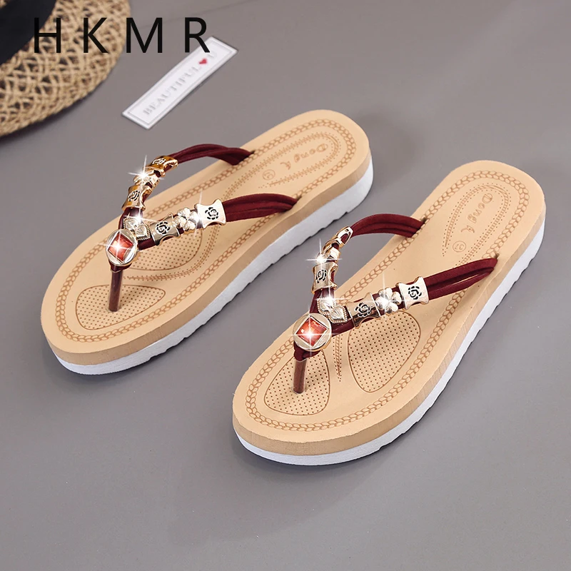 

new style Summer Flip Flops Flat Sandals Women Flat Flip Flops Sandals Slippers Beaded Rhinestones Lazy Drag Beach Shoes Sandals