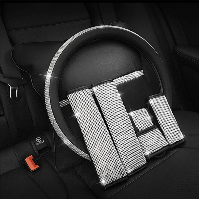 

Hot Bling Bling Diamond Rhinestones Crystal Car Steering Wheel Cover PU Leather Auto Accessories Case Car Styling
