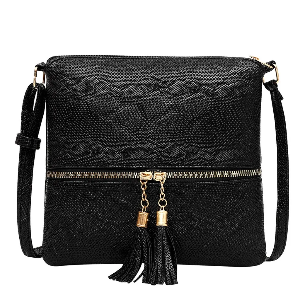 Fashion Women Tassel Snake Printing Zipper Messenger Bag Handbag Shoulder Bag Elegant Small Square Bags#YJ