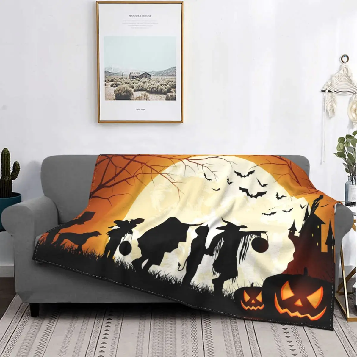 

Флисовое одеяло с принтом ведьмы Луны и тыквы, легкий плед для Хэллоуина с принтом ужасов, домашняя кровать