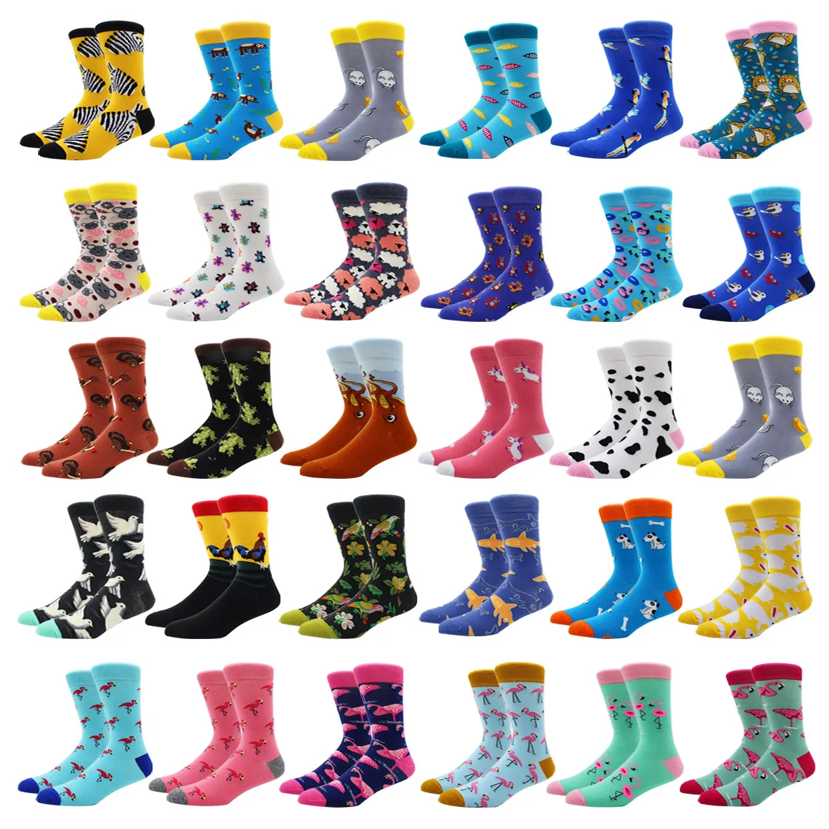 

Hot Sale Colorful Women and Men Cotton Crew Socks Flamingo Shark Animal Pattern Creative Ladies Novelty Cartoon Funny Men Socks