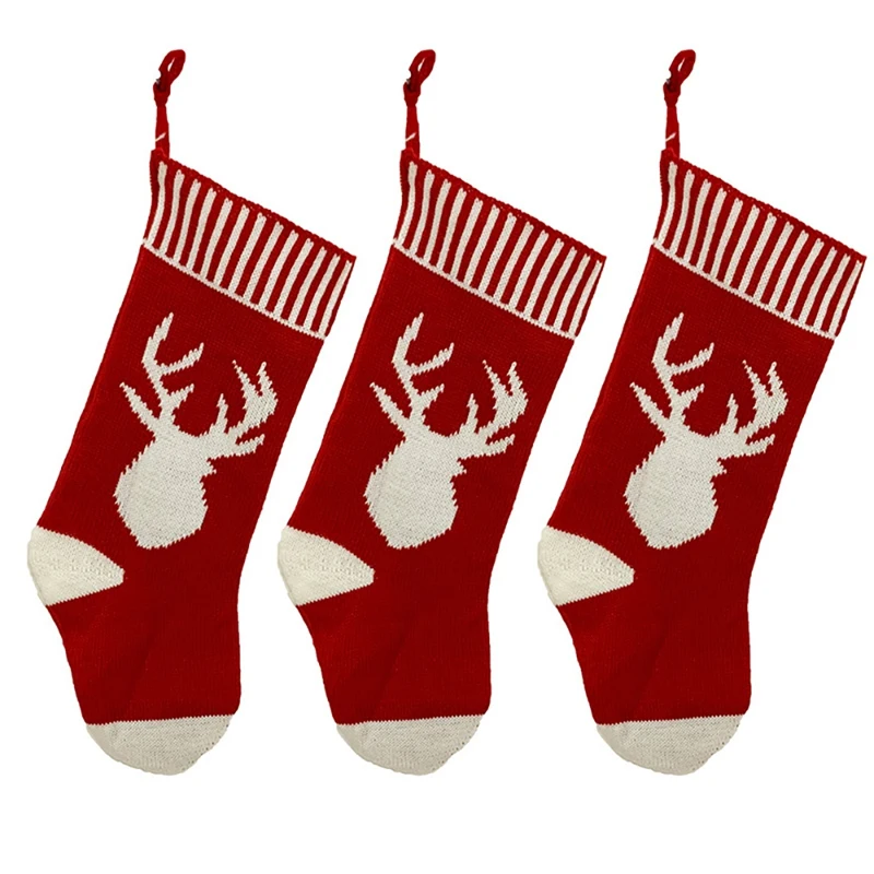 

3 Pcs Christmas Stocking, Xmas Fireplace Socks Candy Gift Bag Christmas Tree Hanging Ornaments Decoration